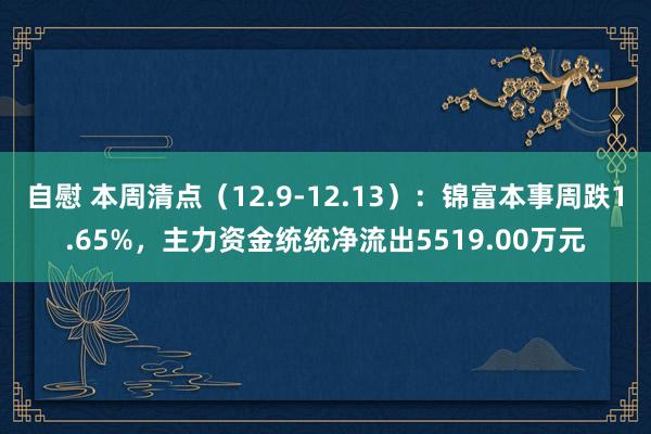 自慰 本周清点（12.9-12.13）：锦富本事周跌1.65%，主力资金统统净流出5519.00万元