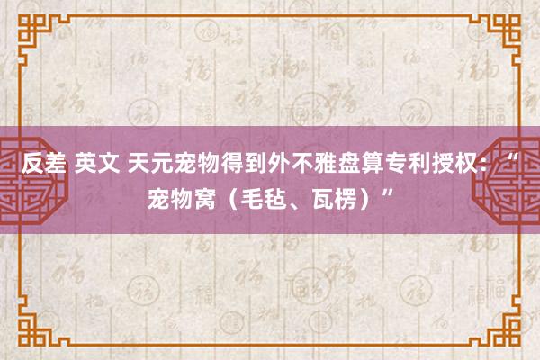 反差 英文 天元宠物得到外不雅盘算专利授权：“宠物窝（毛毡、瓦楞）”